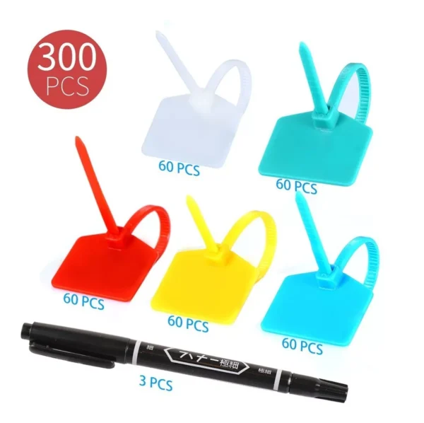 300 Bridas De Nailon Para Etiquetas Con Rotulador, 5 Colores